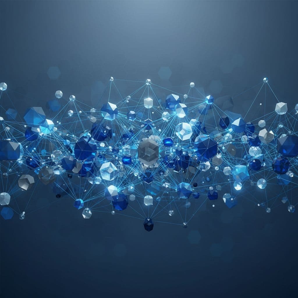 Interconnected nodes and layered lines form an abstract representation of a complex cloud network.