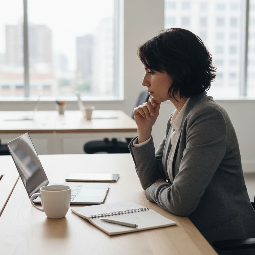 Okta Pricing in 2026: What Workforce Identity Buyers Should Budget 1 A focused professional sits at a clean desk with a laptop and open notebook, evaluating technical documentation. Sunlight floods the modern office space while a ceramic coffee mug rests nearby.