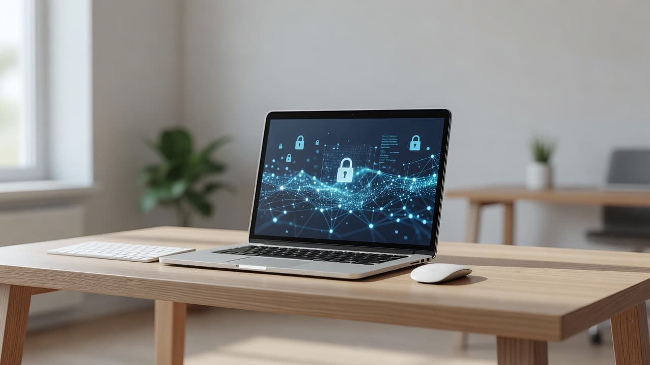 Microsoft Defender XDR Pricing in 2026 for Lean SOCs 1 A sleek silver laptop sits centered on a clean white desk, reflecting a professional digital environment. Beside the computer, a small succulent adds a touch of life to the quiet space.