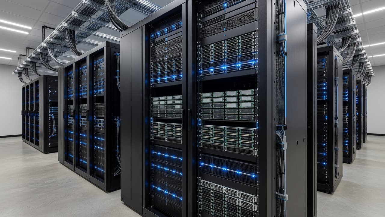AWS EBS Pricing for High-IOPS Workloads in 2026 1 Close-up of organized server racks with glowing blue lights in a professional data center.
