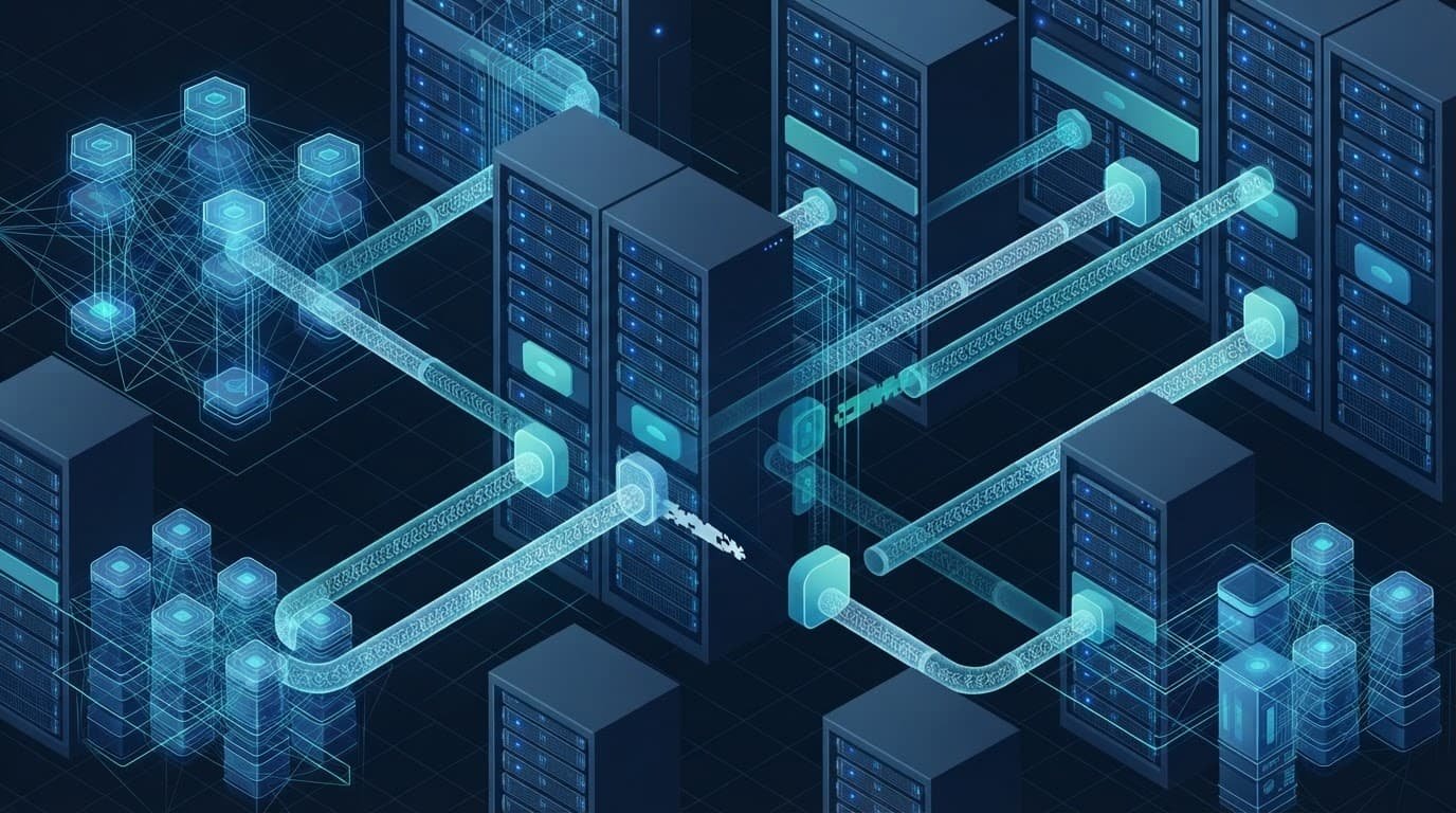 Istio Ambient Mesh Security Audit Checklist for 2026 2 Glowing blue and teal lines connect secure pods on a server rack.