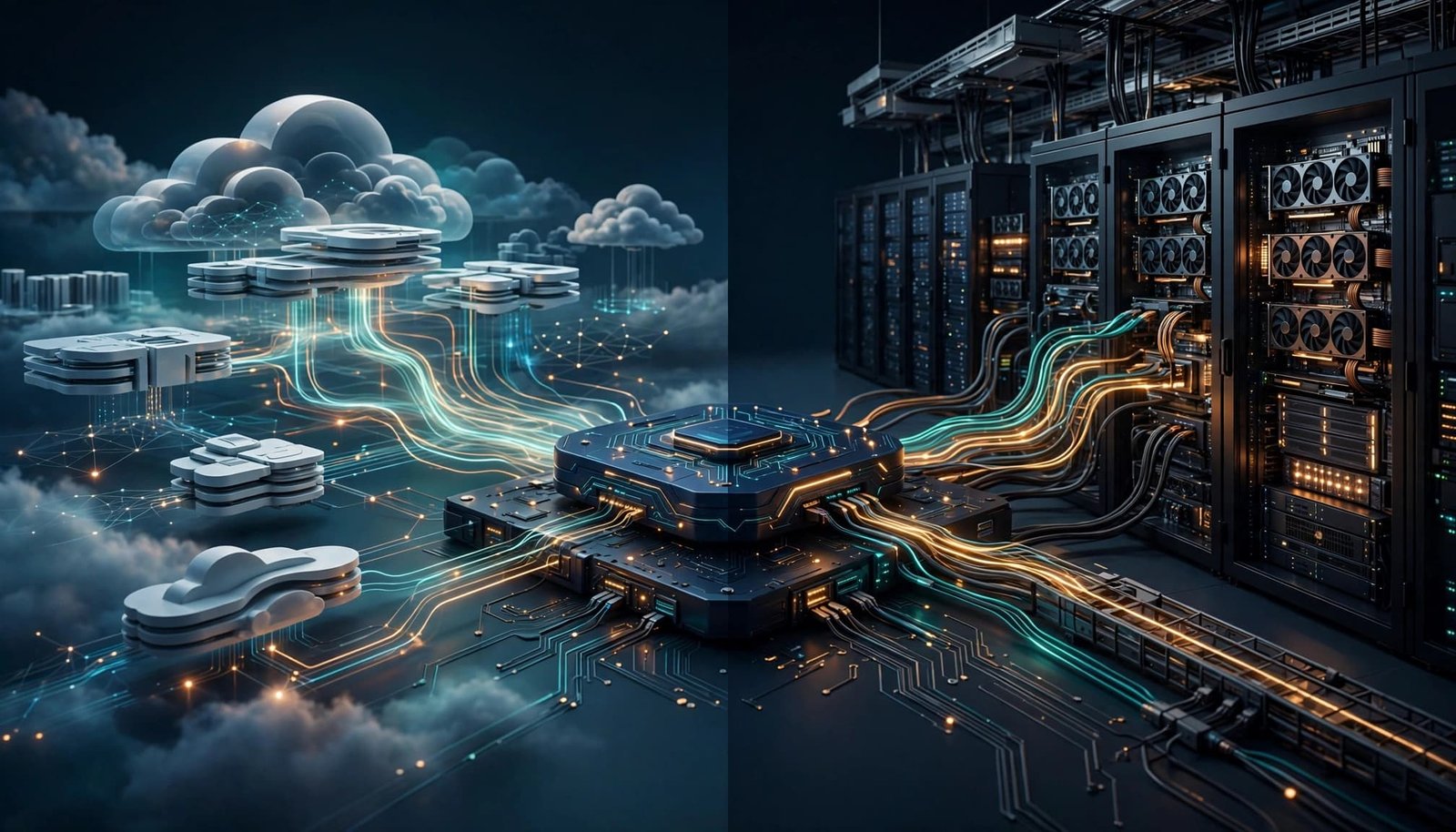 Managed LLM APIs vs Self-Hosted Inference for Cost Control 1 An application node connects to cloud services and dedicated GPU servers.